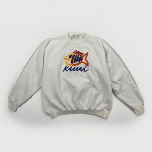 Vintage 90s Hawaii Fish Spellout Multicolor Pullover Sweatshirt Size L USA Made